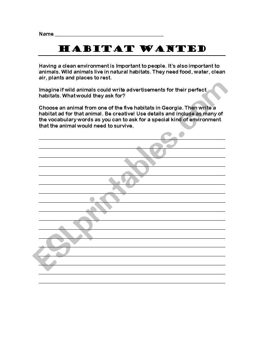 Habitats worksheet