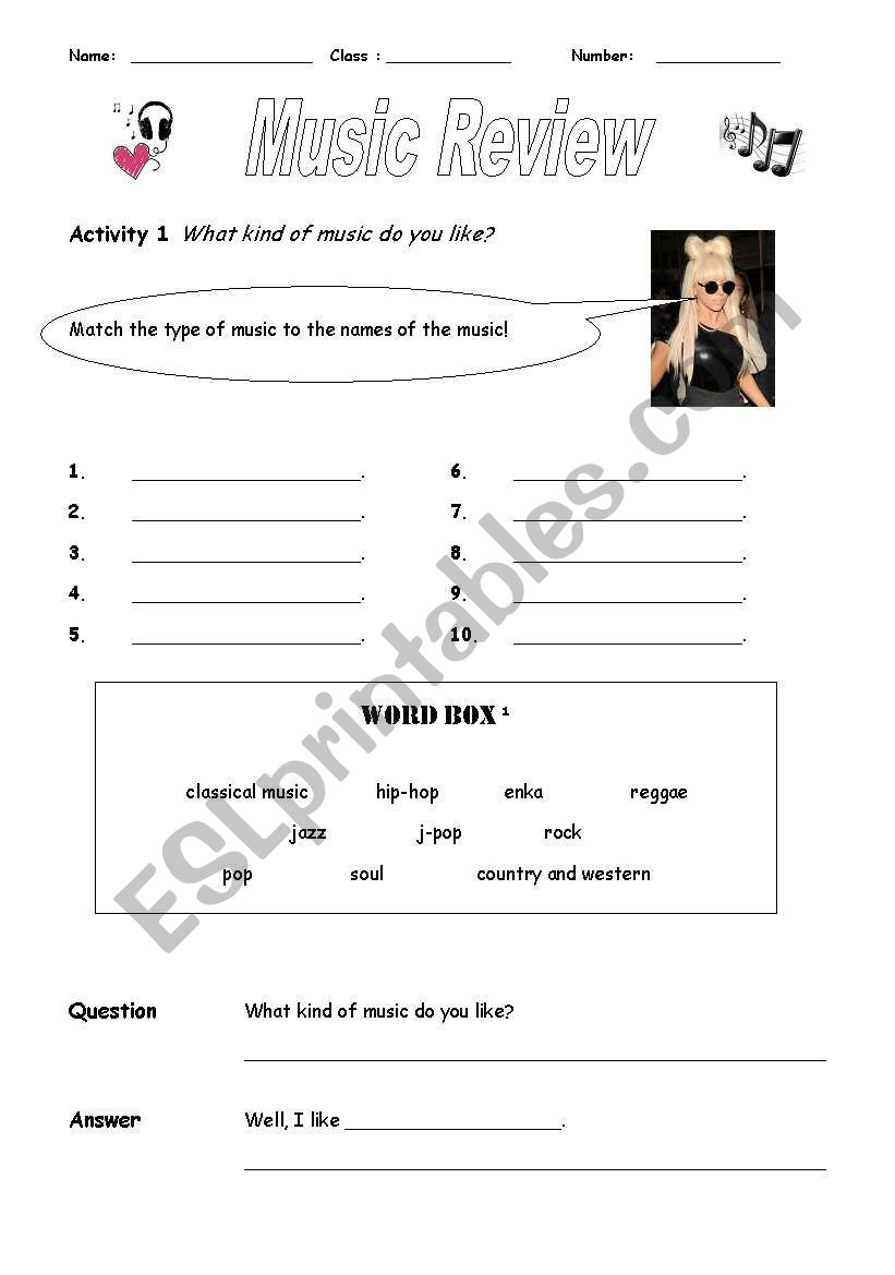 Music Review worksheet