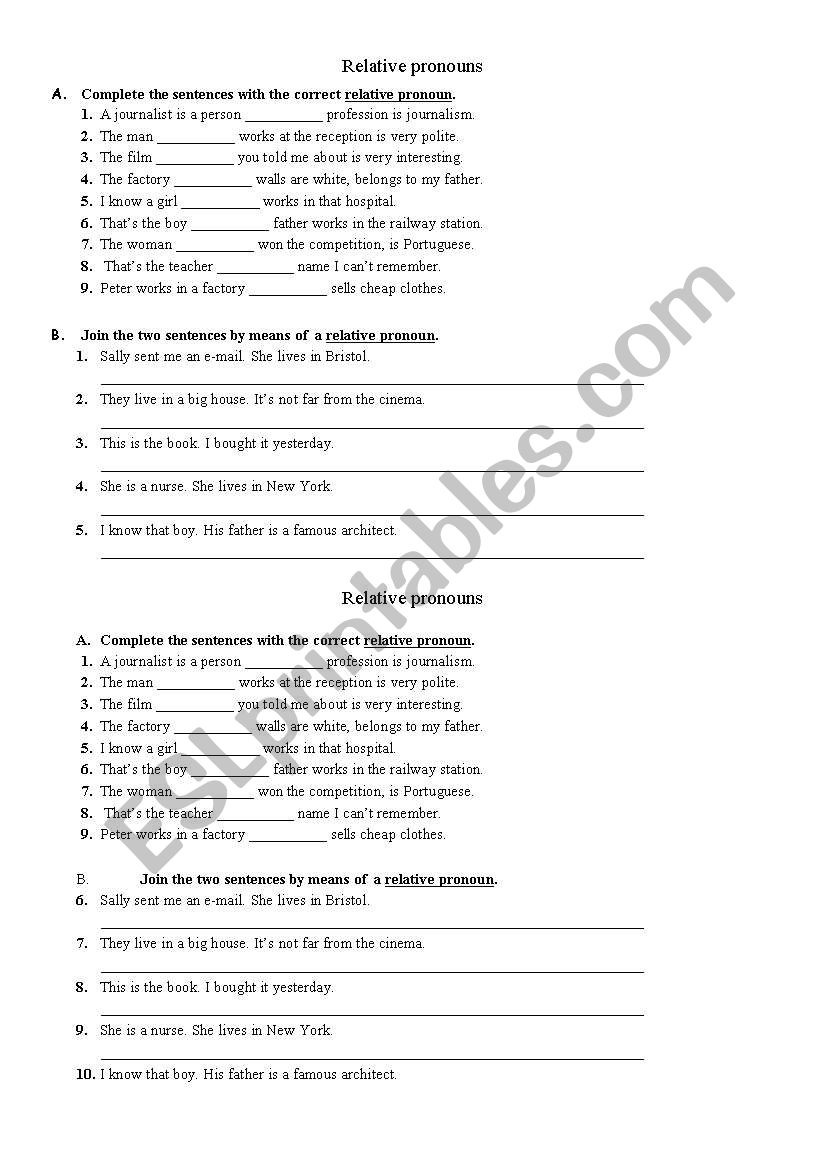 relative pronouns worksheet