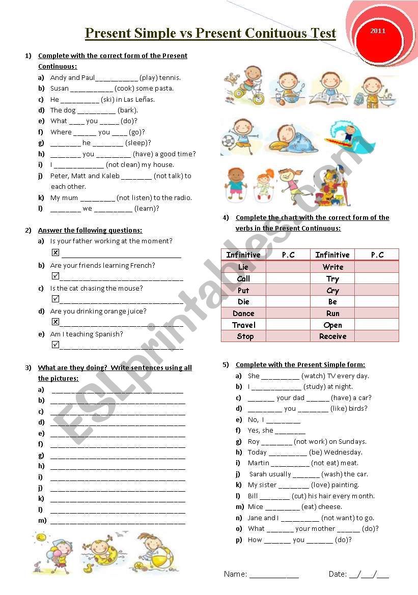 Present Simple vs Present Continuous!!! 2 pages