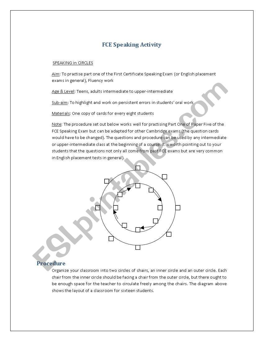 FCE speaking activity worksheet