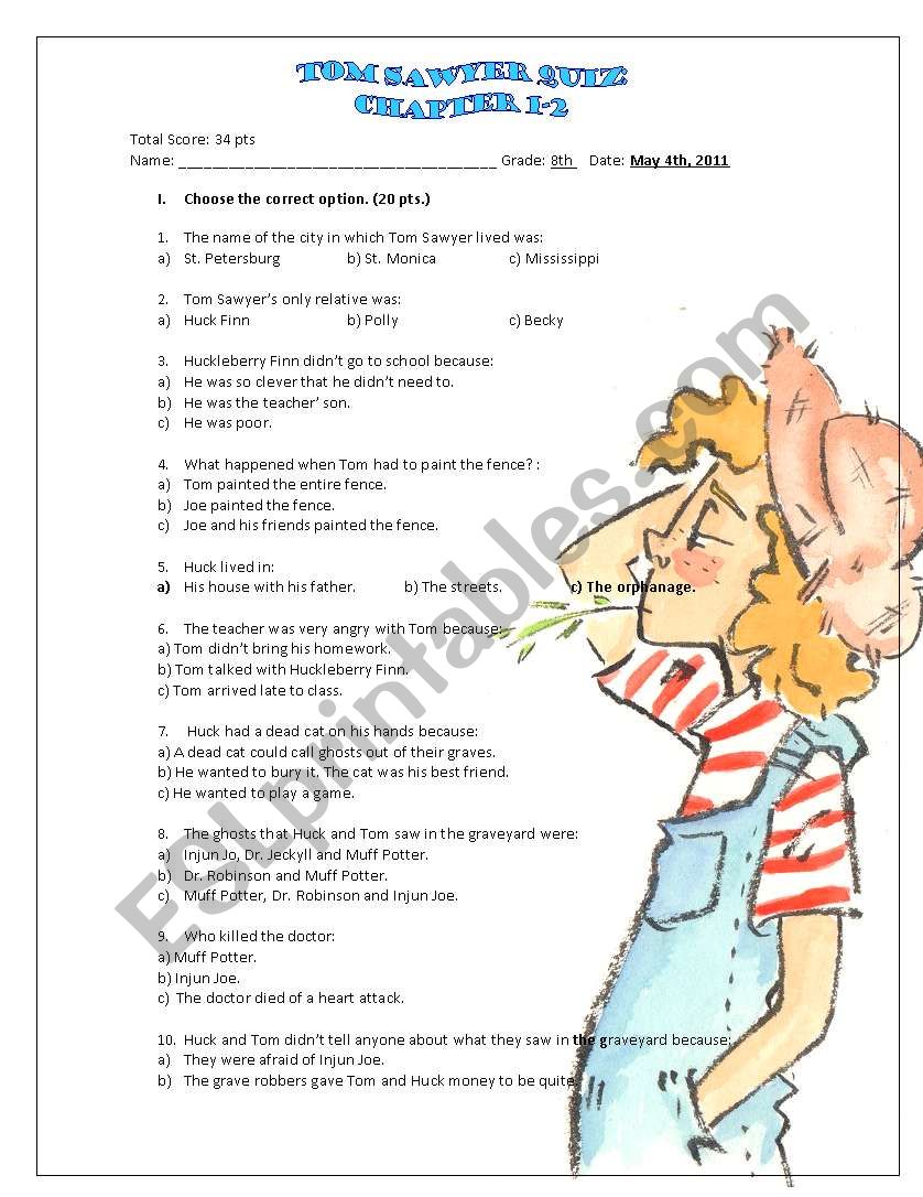 Tom Sawyer ch 1-2 worksheet