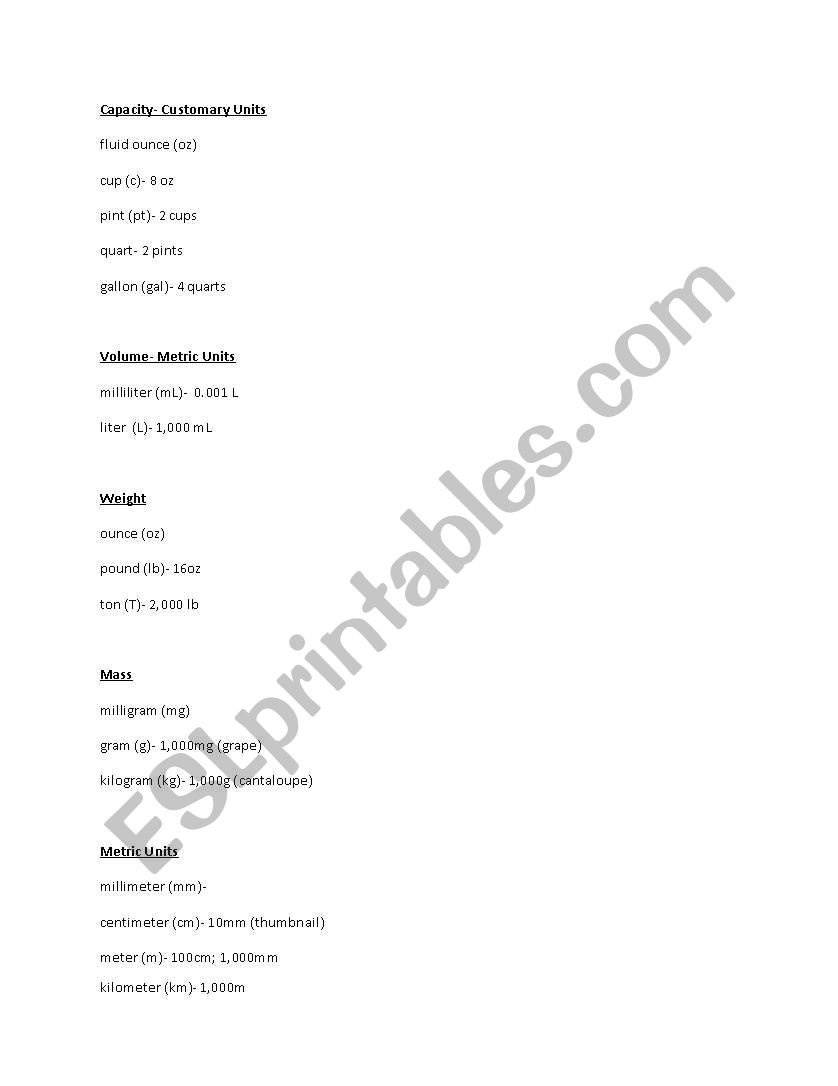 Coversion Chart worksheet