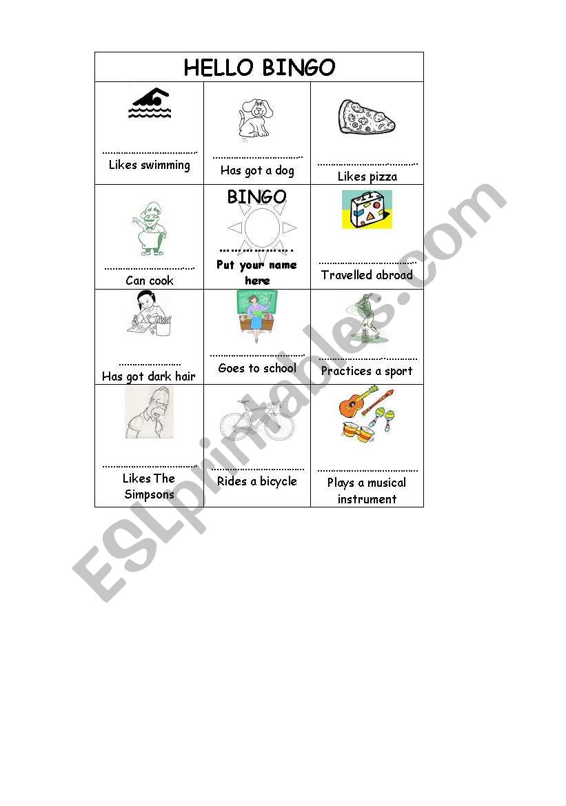 Hello Bingo worksheet