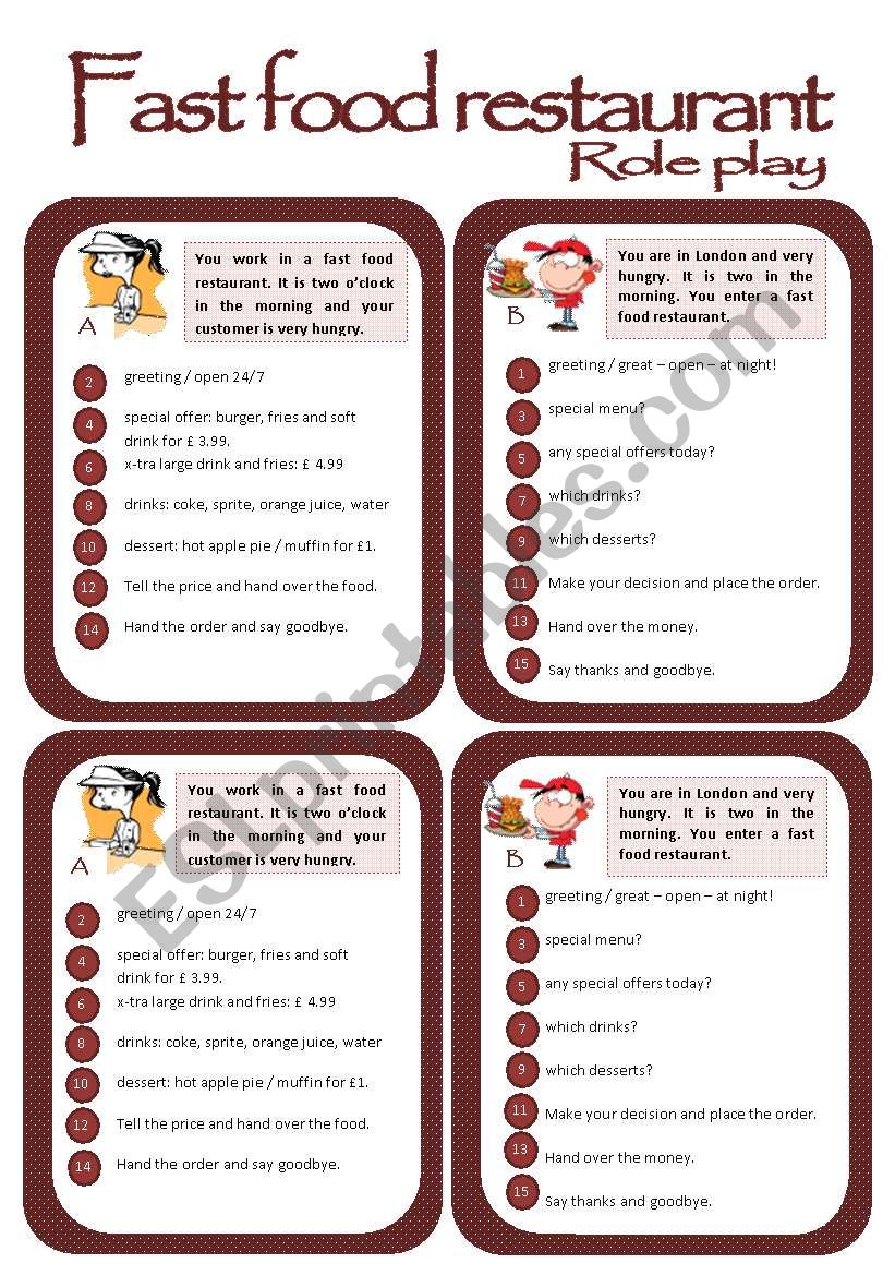 Role play cards series: In a fast food restaurant