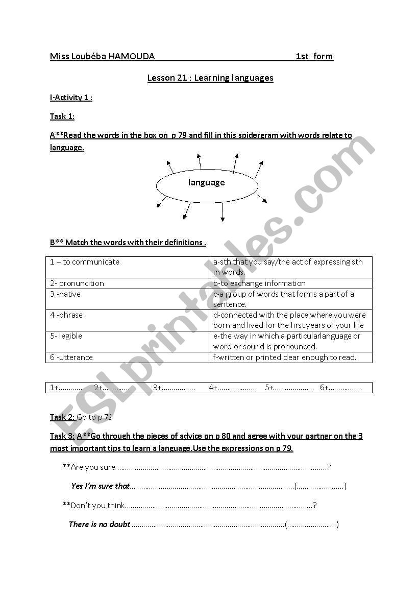 learning languages worksheet