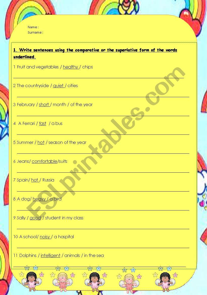 comparision worksheet