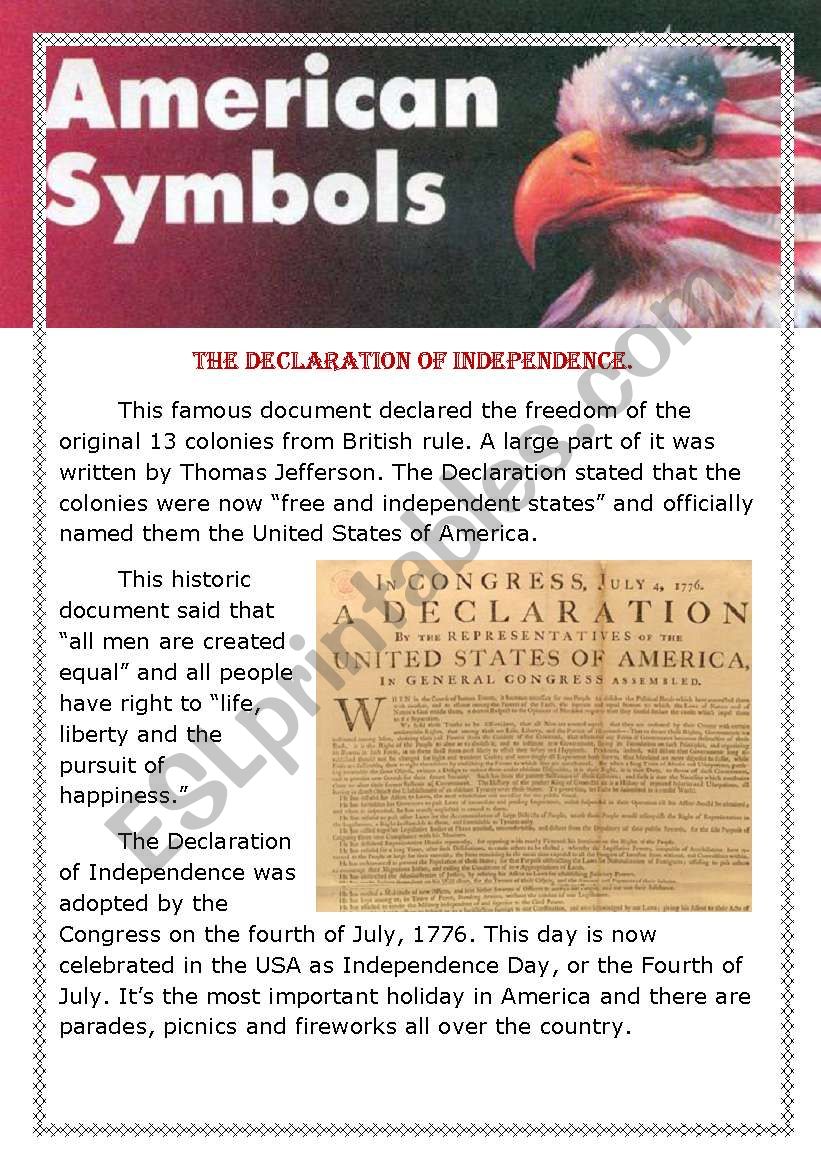 American symbols worksheet