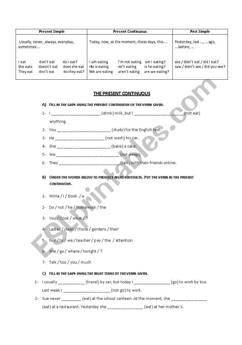 Present Continuous worksheet