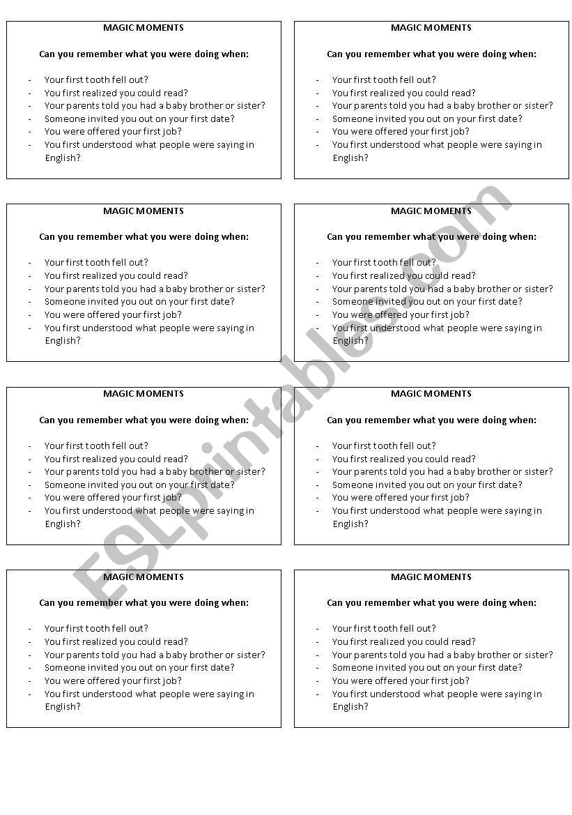 MAGIC MOMENTS worksheet