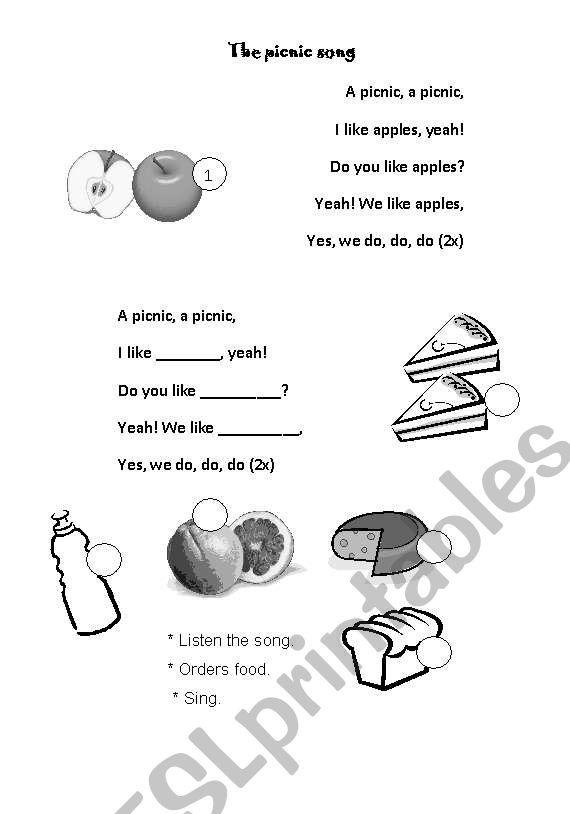 The picnic song worksheet