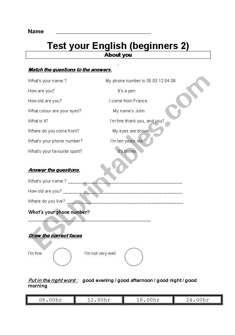 TEST level 2 beginners worksheet