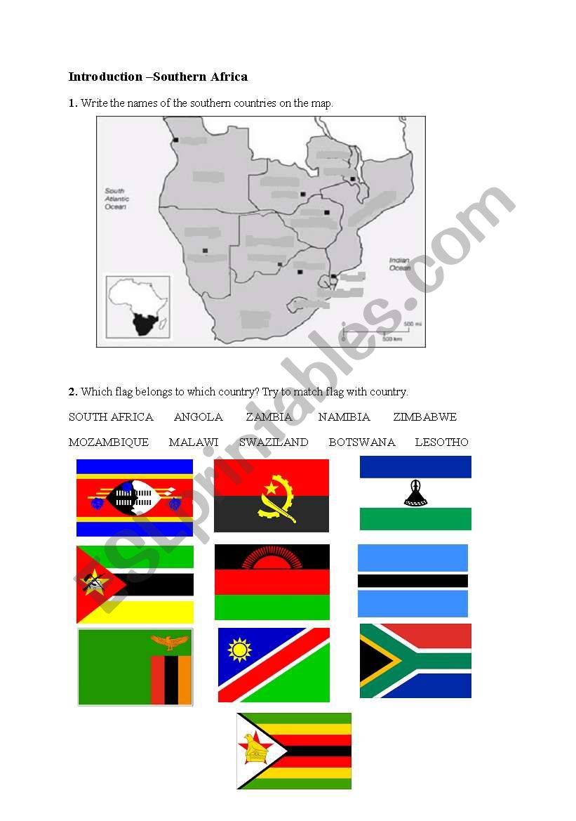 Southern Africa worksheet