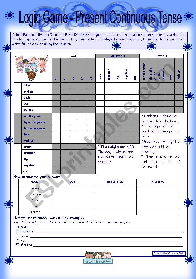 Logic game (4th) - Present Continuous Tense *** with key *** created with WORD 2003