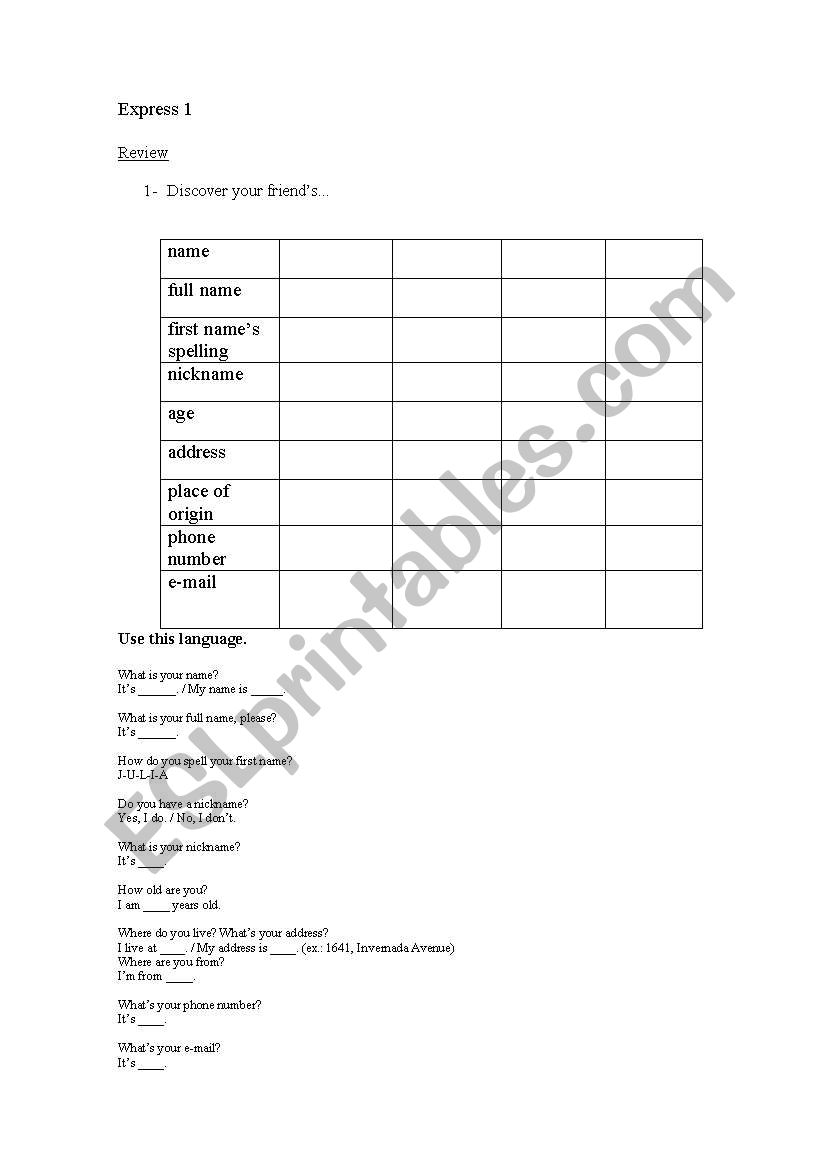 Memorize worksheet