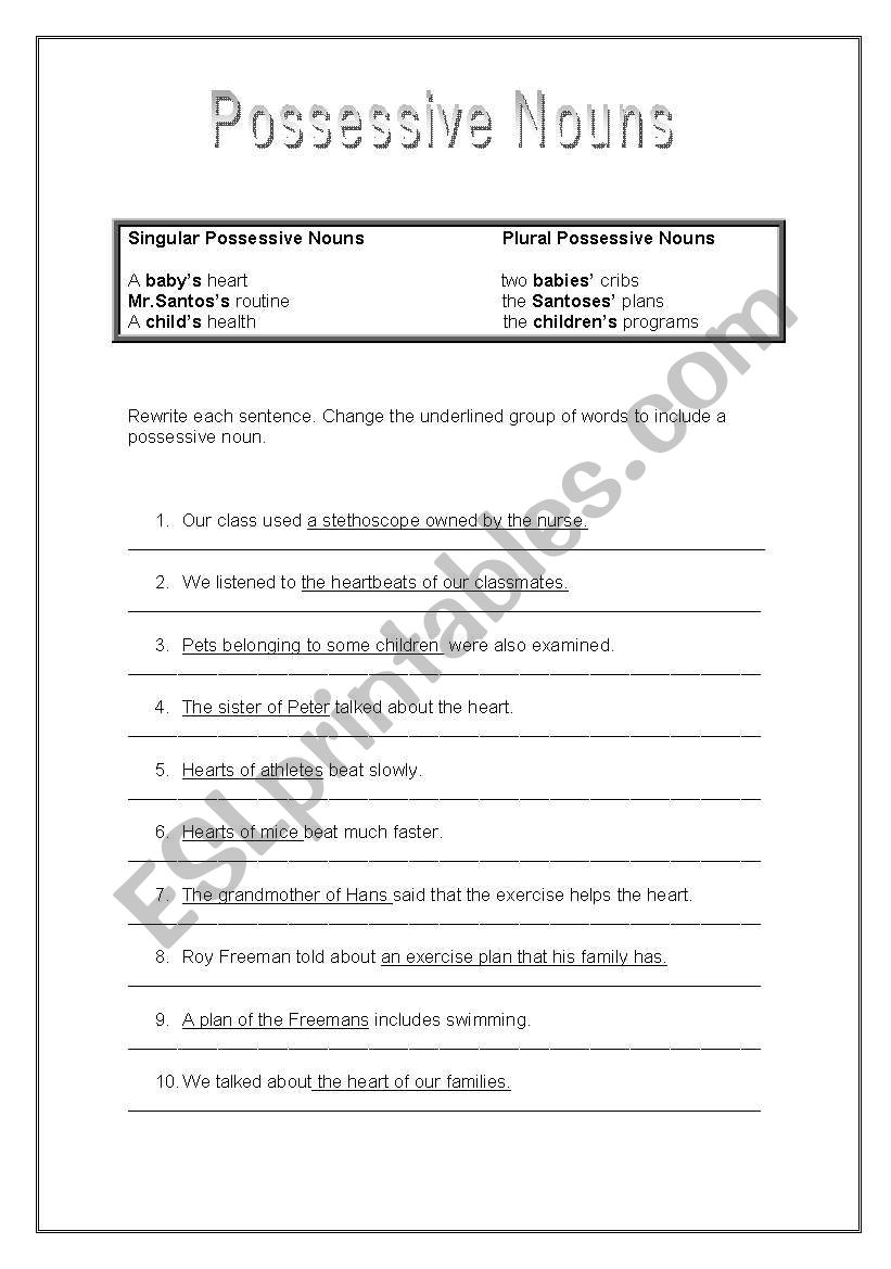 possessive nouns esl worksheet by yureca