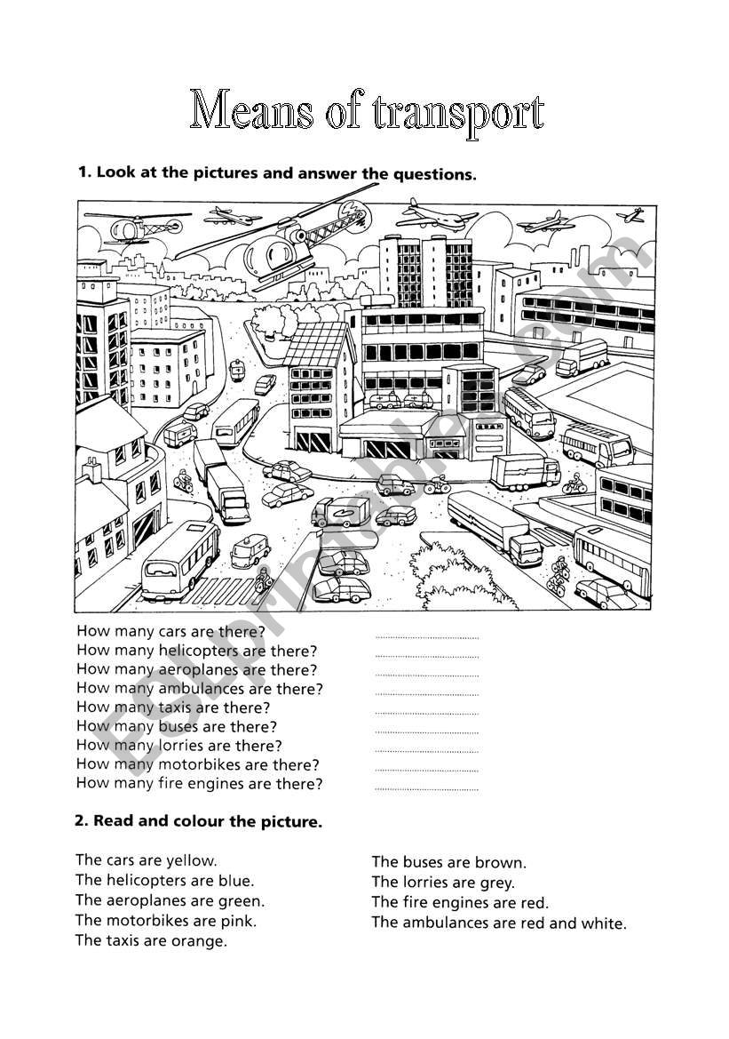 Means of transports worksheet