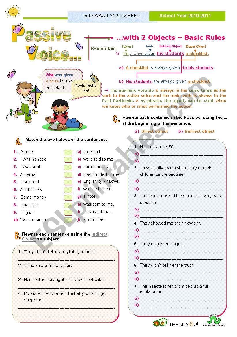 Introducing the Passive Voice with 2 objects  -  Basic rules