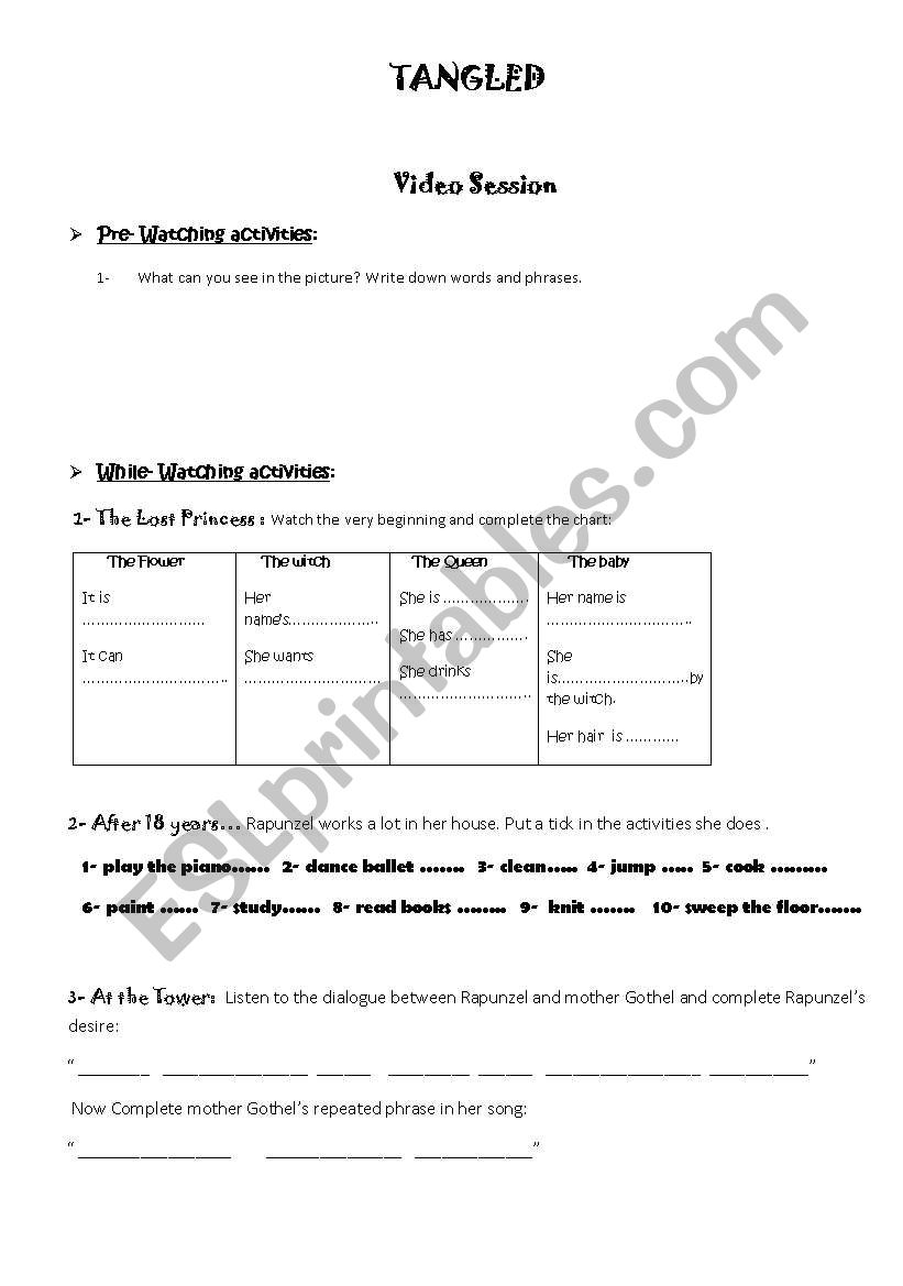 Tangled - Video Guide worksheet