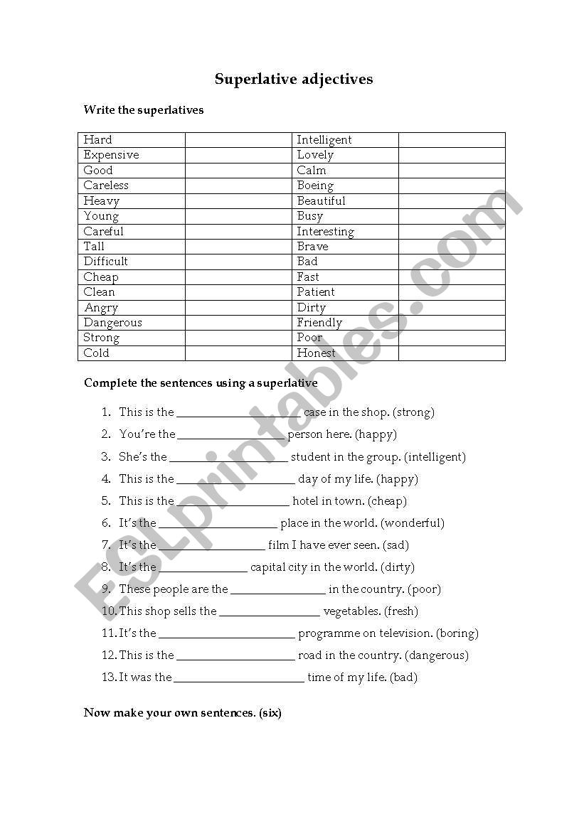 superlative adjective worksheet