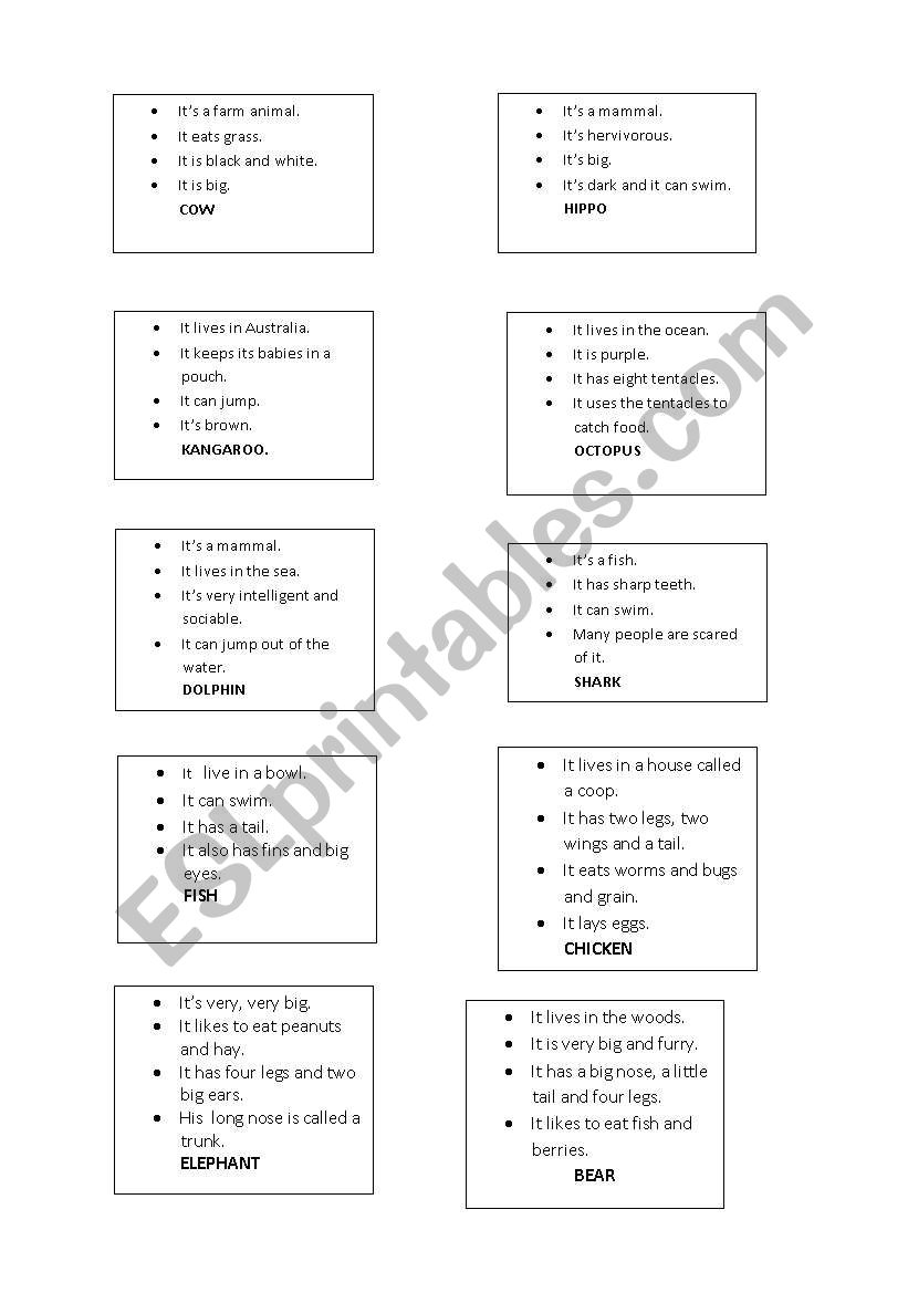 Animals cards game worksheet