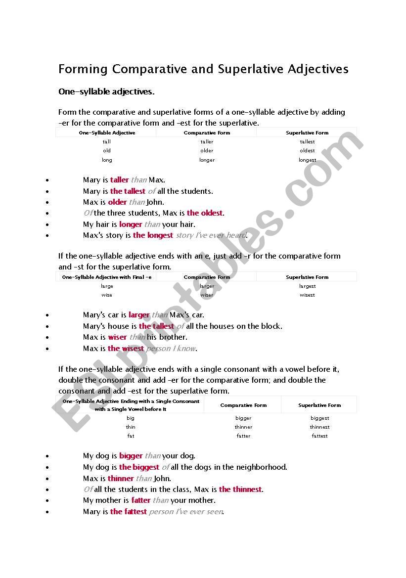 comparative adjectives  worksheet