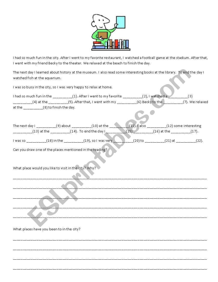 Cloze activity with 2 basic quesstions- Places in the City