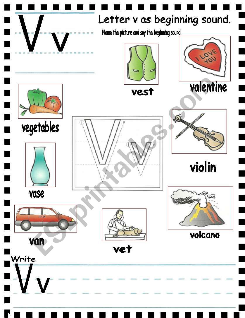 ABC- letter Vv and sentences worksheet