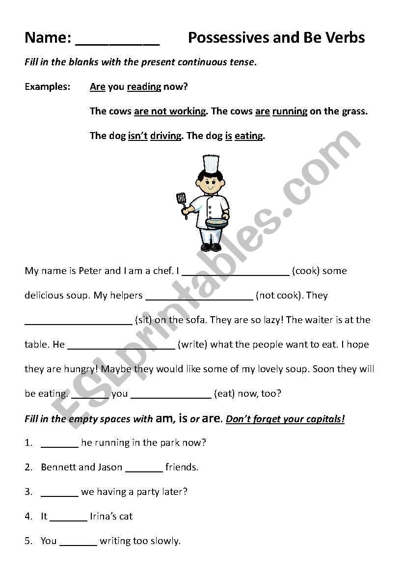 Possessives and Be Verbs worksheet