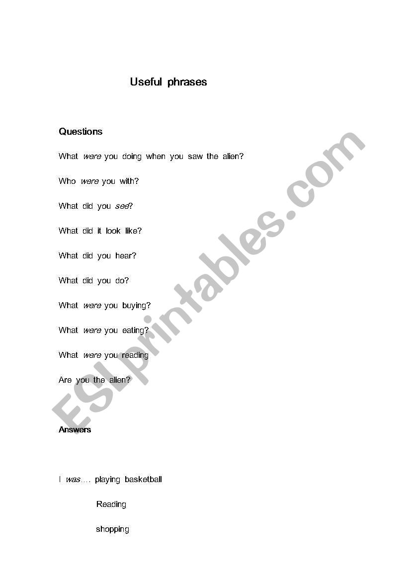 What were you doing role play worksheet