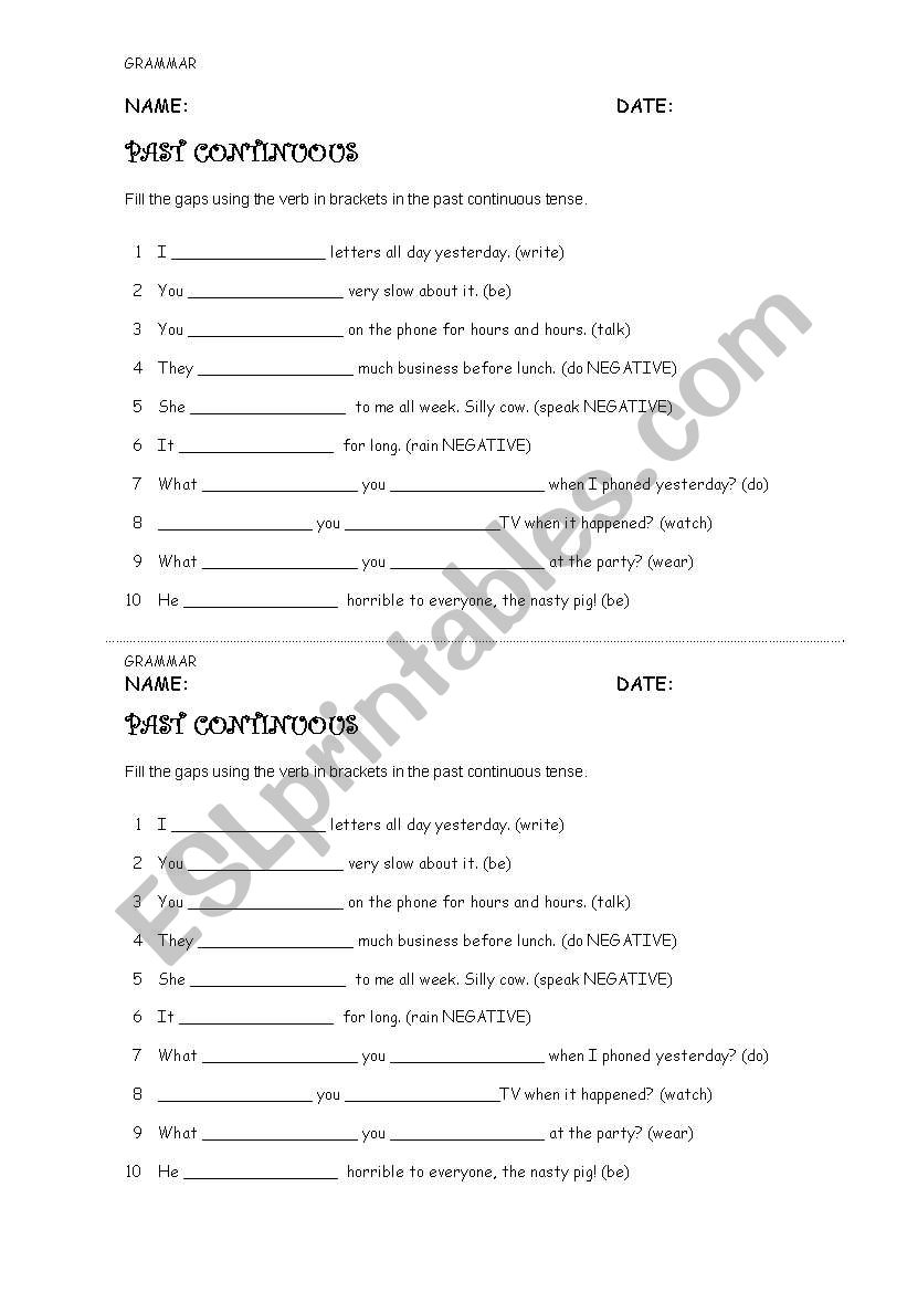 Past Continuous worksheet