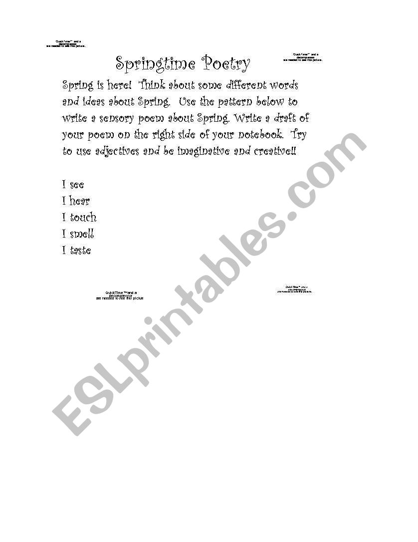 Springtime Sensory Poem template