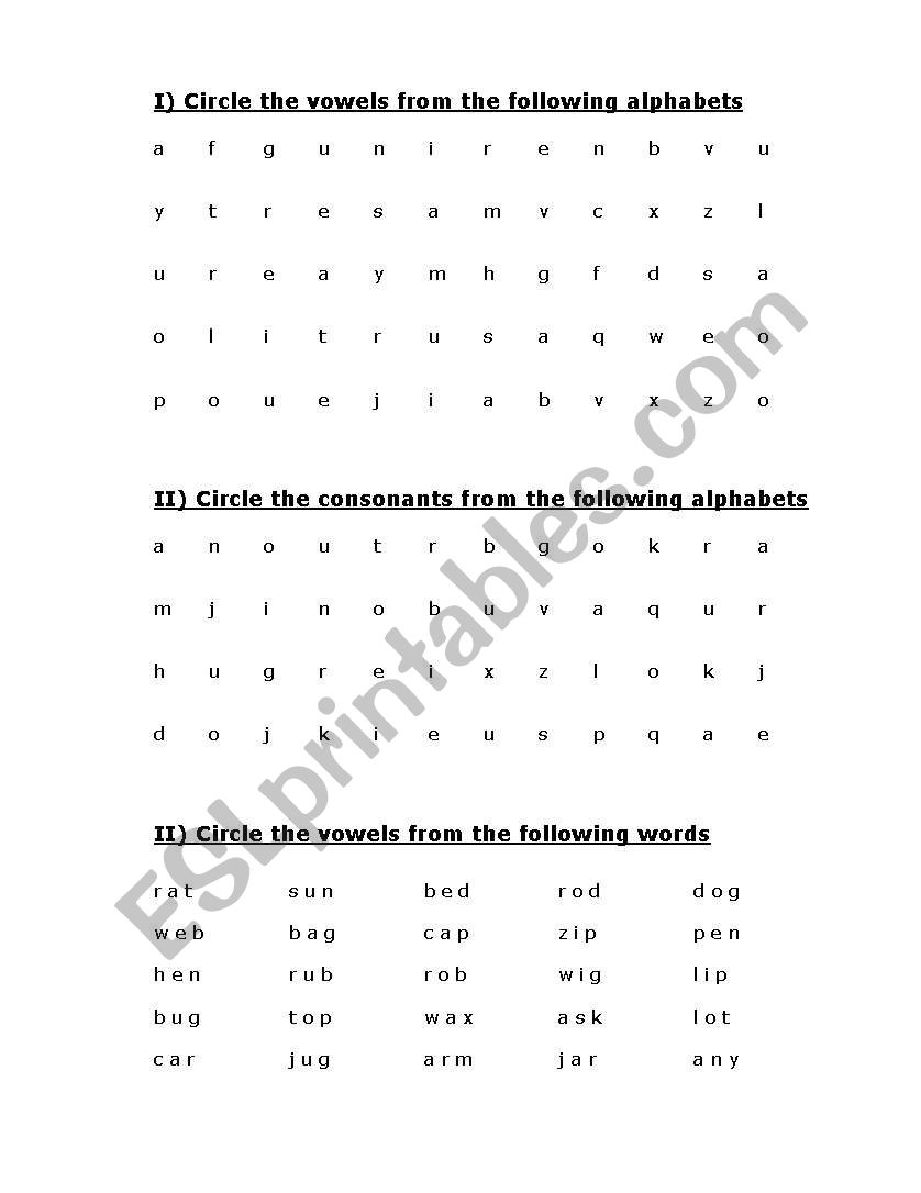 Vowels worksheet