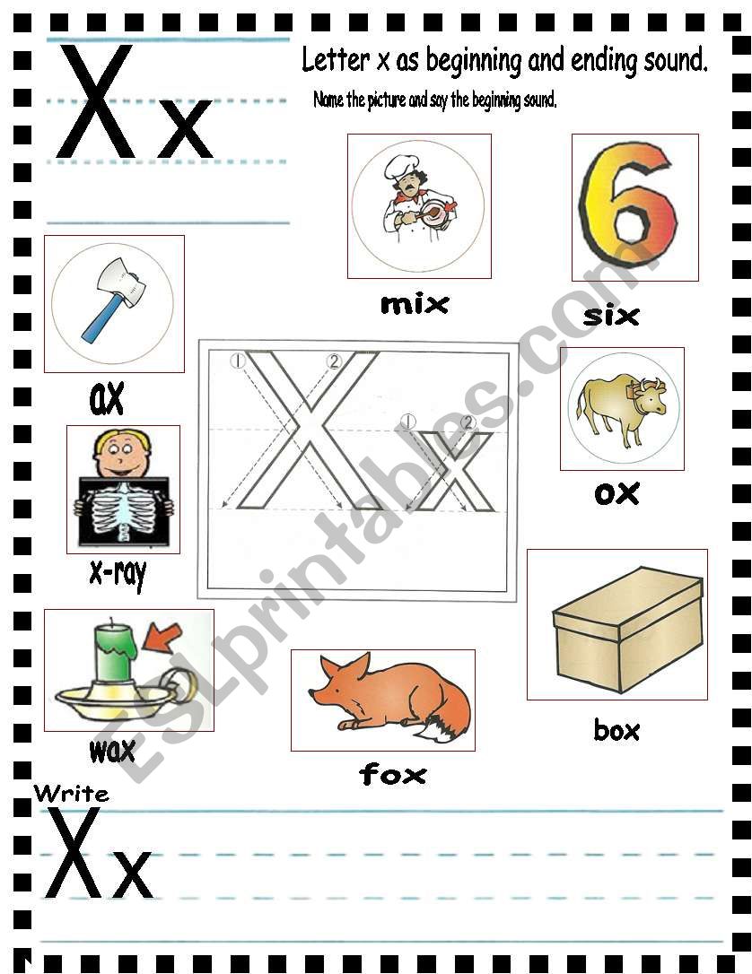 ABC - letter Xx and sentences worksheet