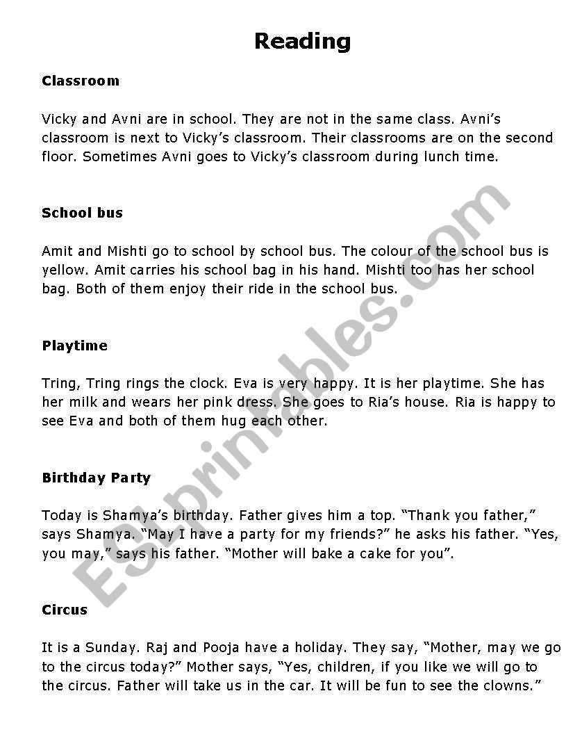 Reading worksheet
