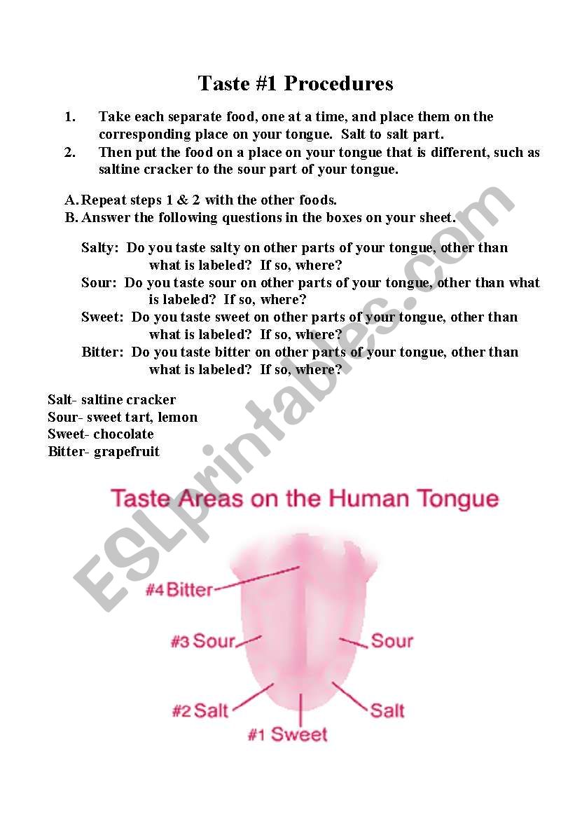 Taste Experiment worksheet