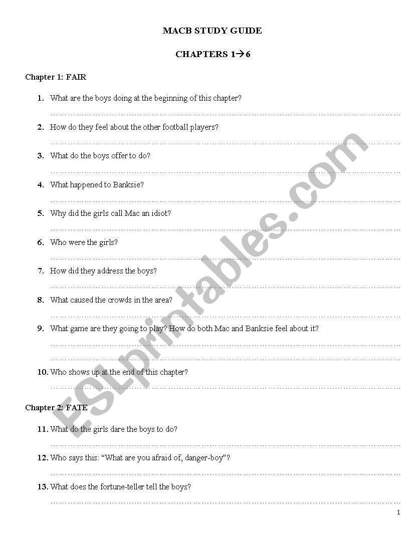 MacB questions by Neil Arksey worksheet
