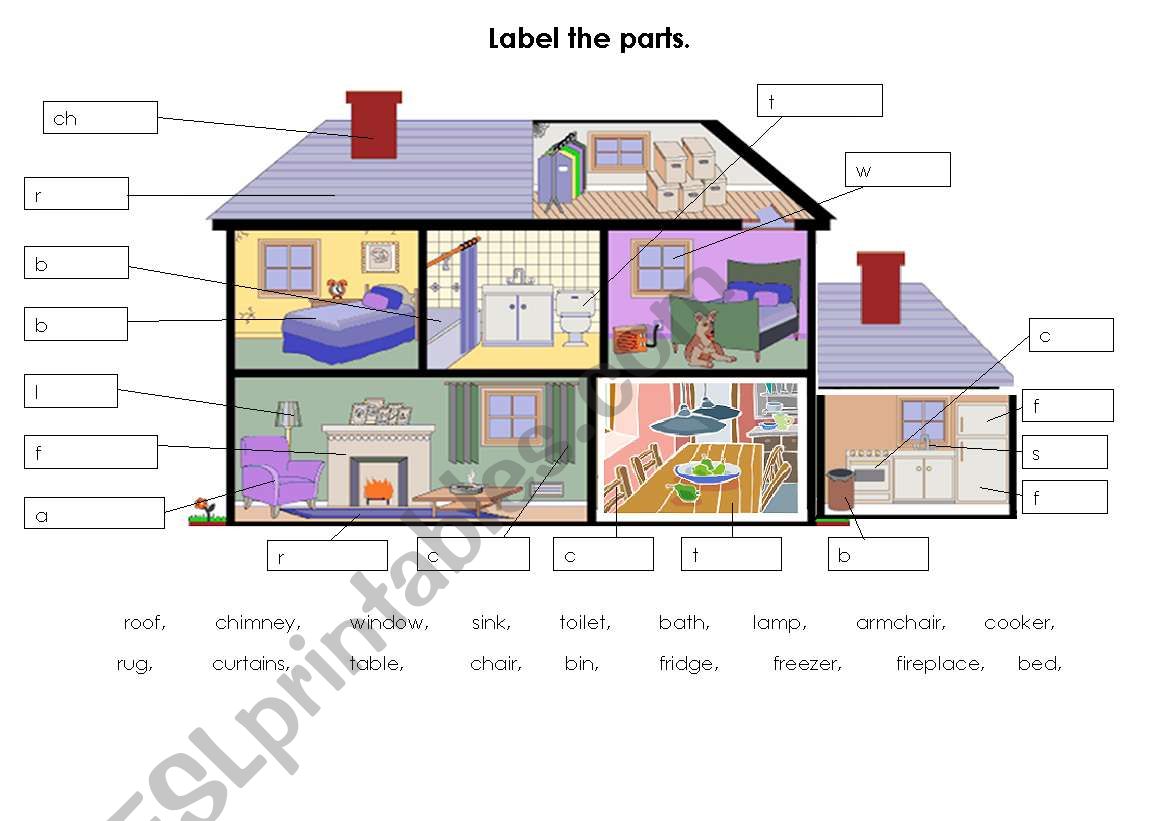 label parts of the house/home worksheet