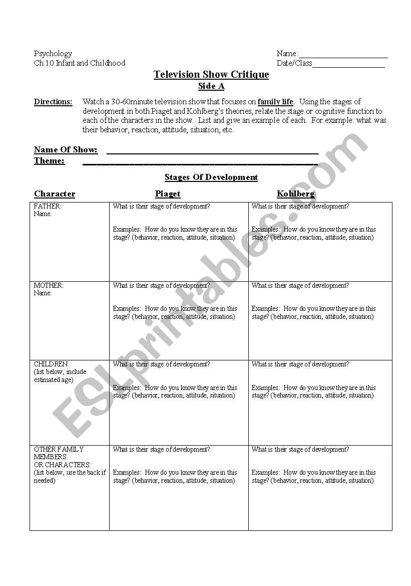 T.V. Show Critique  worksheet