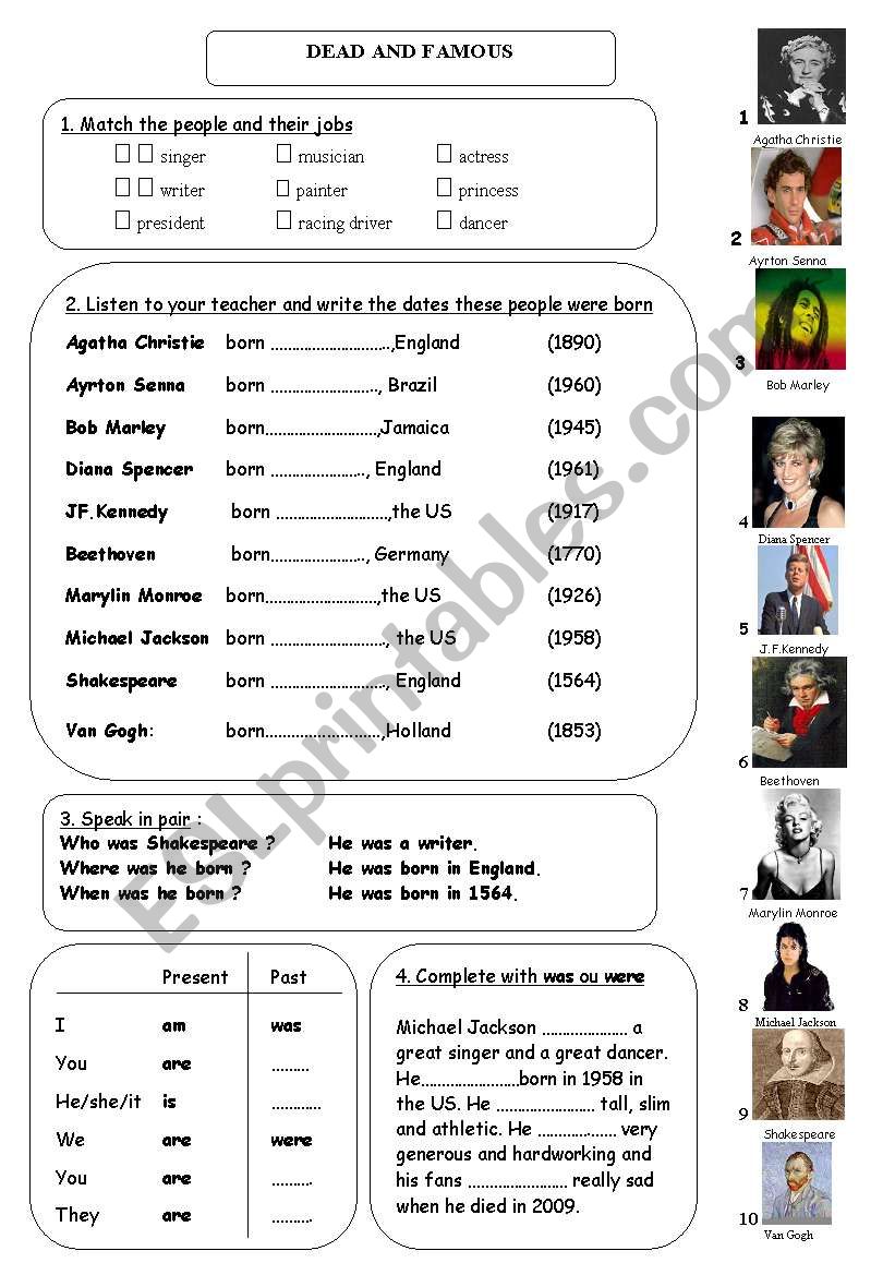 dead celebrities worksheet