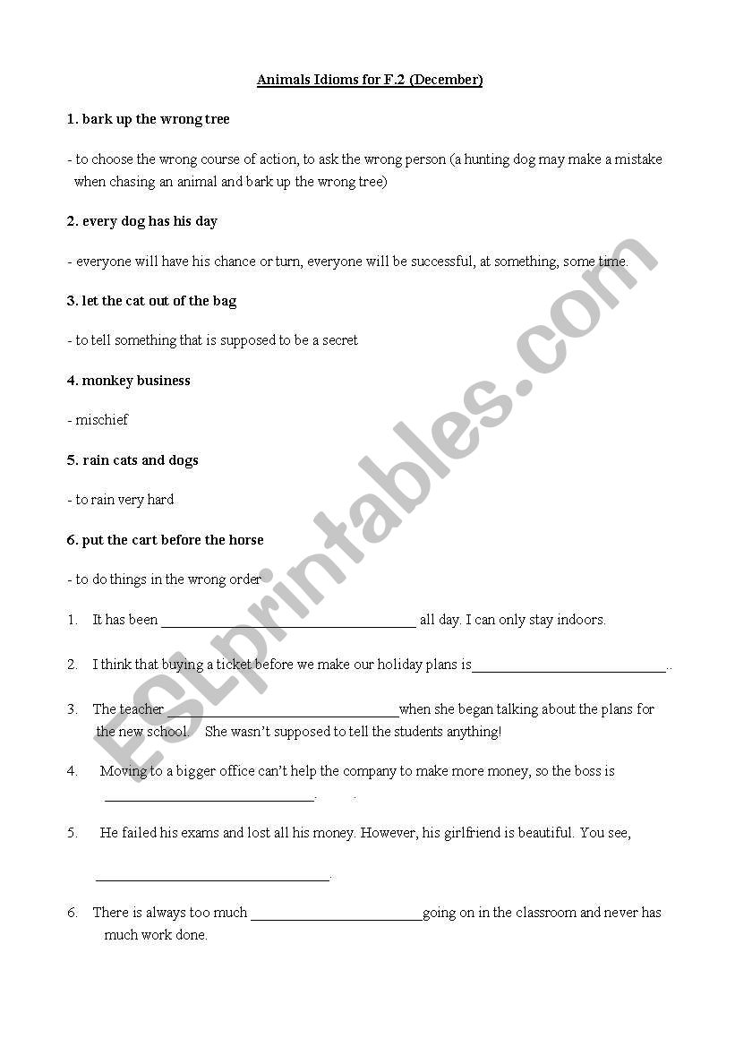 Animal Idioms worksheet