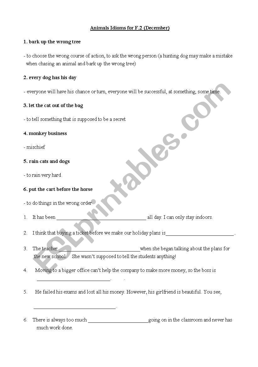 Animal Idioms worksheet