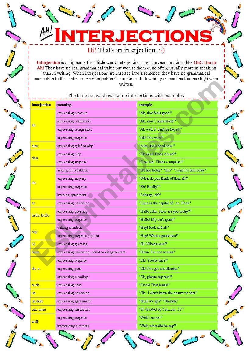 Interjections worksheet