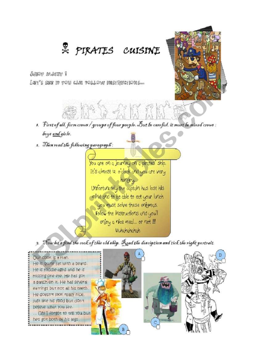 PirateÂ´s cooking Part 1 worksheet