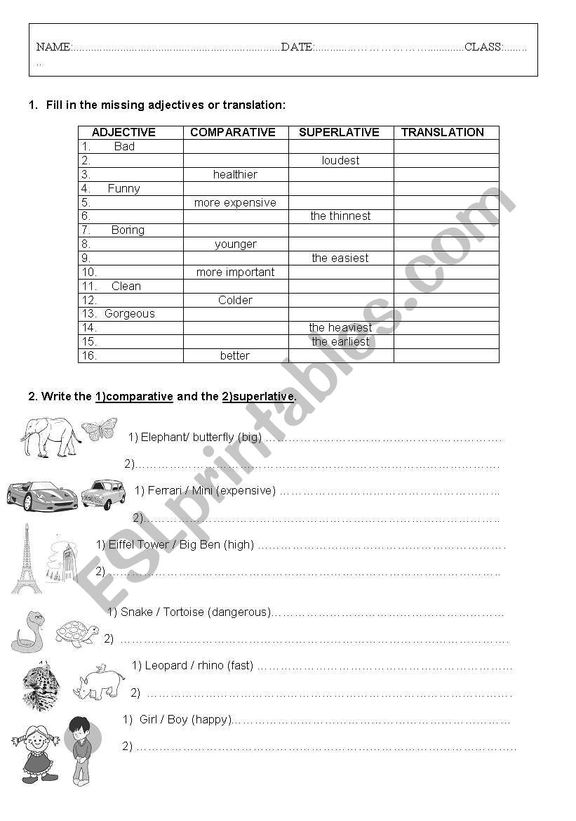 comparative and superlative test part 1