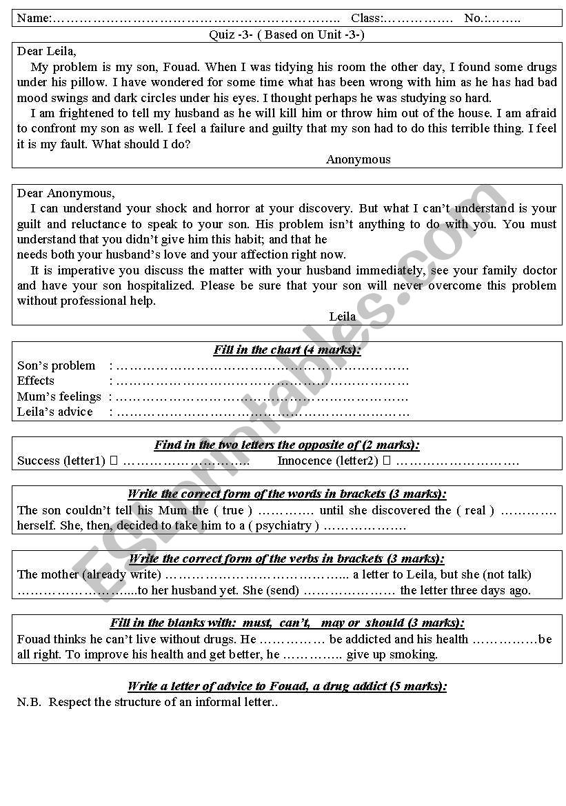 Advice Column worksheet