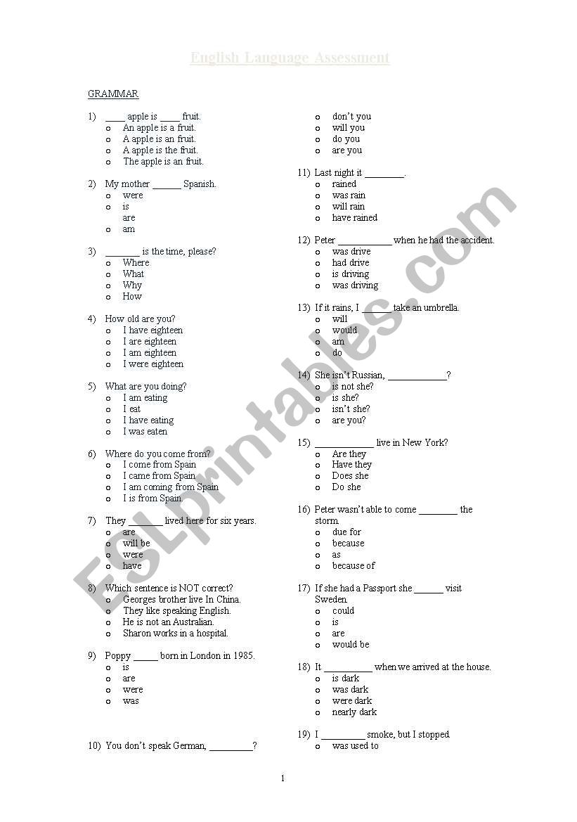 English Language Assessment Test