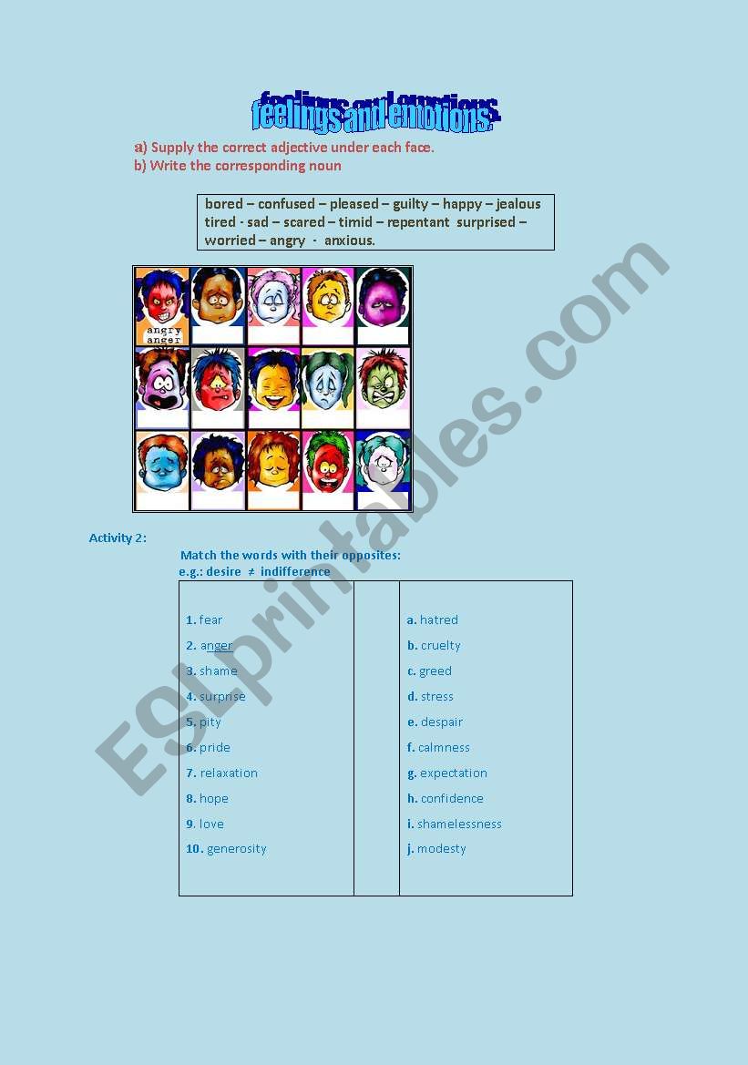 feelings and emotions worksheet