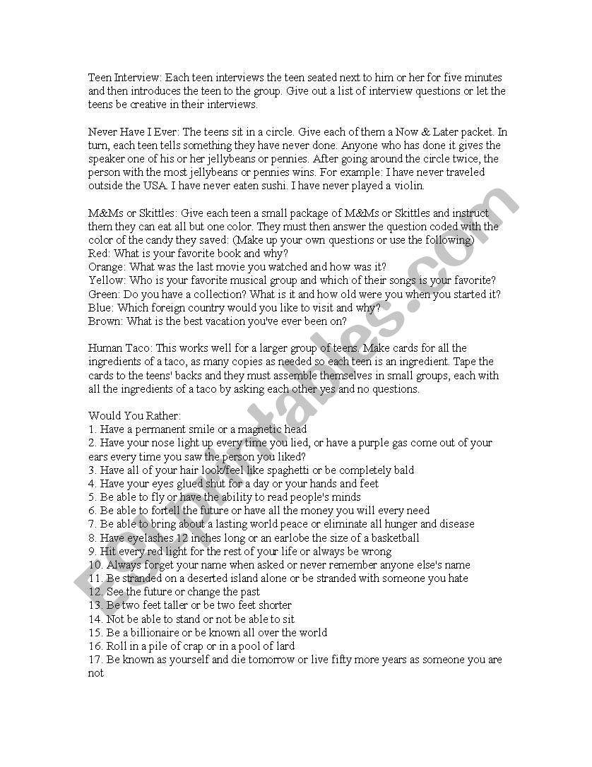 Icebreakers worksheet