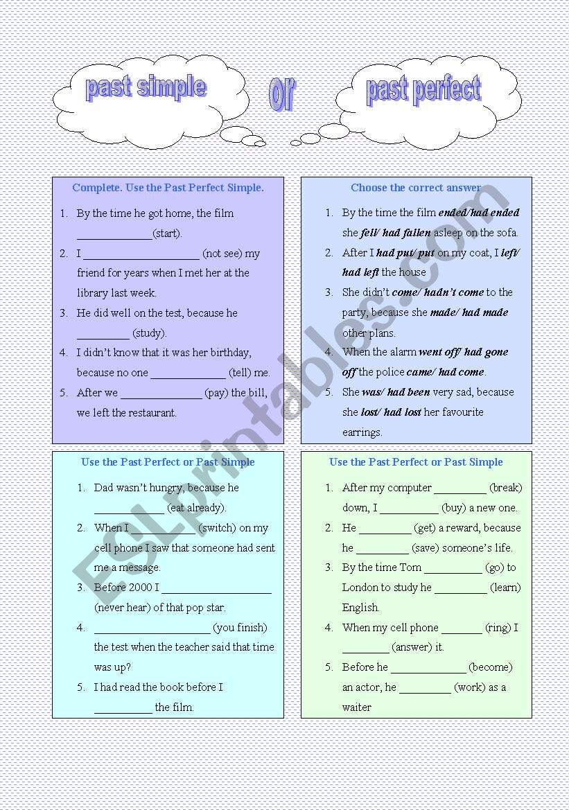 past perfect or past simple? worksheet
